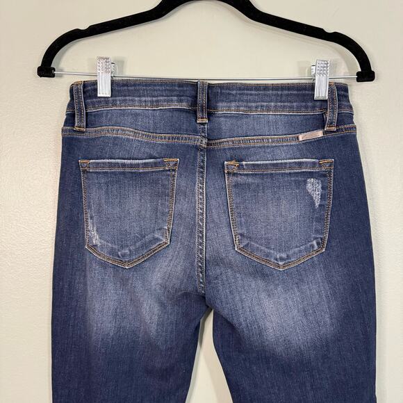 KANCAN Denim Jeans Womens 9/28 Leopard Patch Cuffed Mid Rise Ripped Skinny Blue - Picture 4 of 9